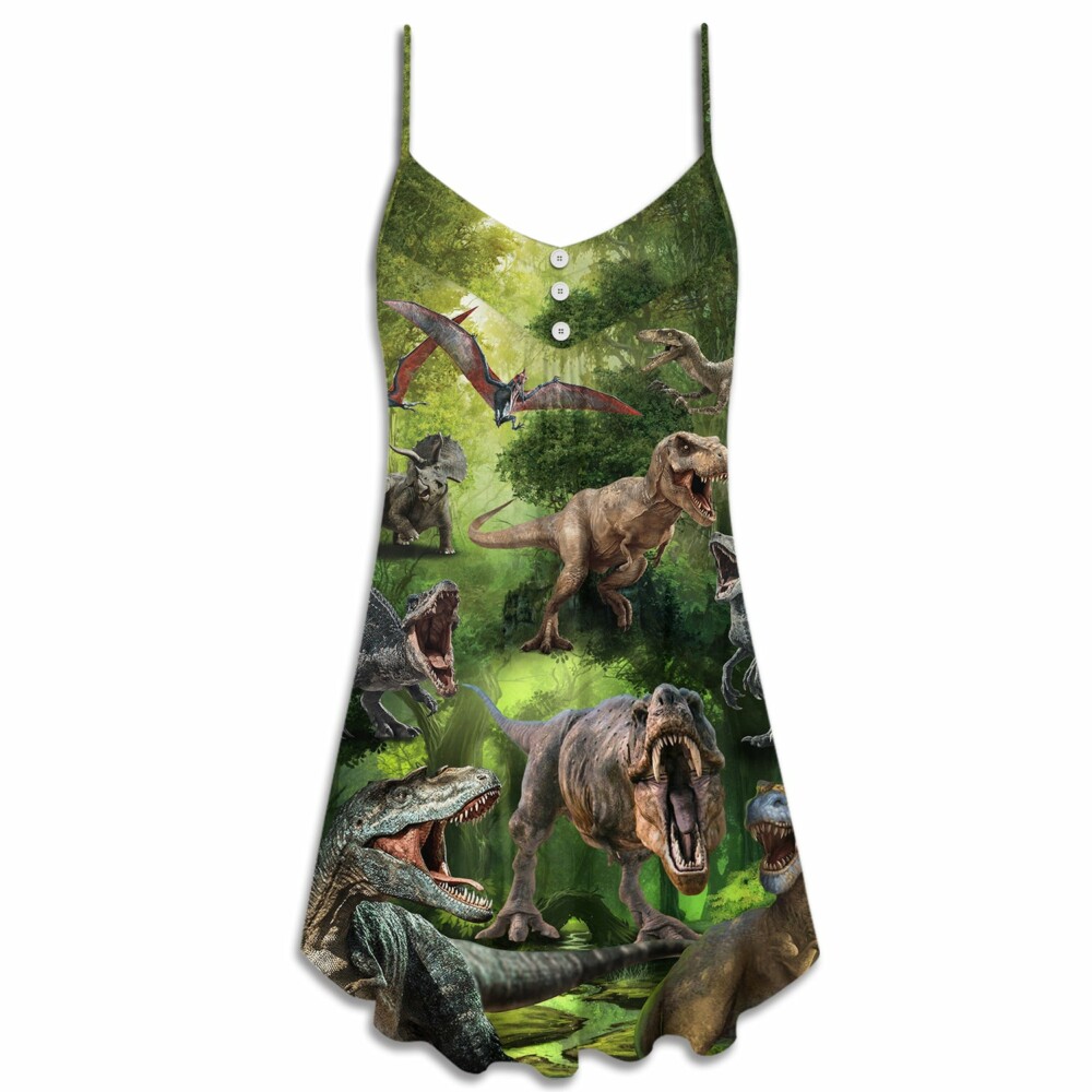 Dinosaur Cool In The Forest Style - V-neck Sleeveless Cami Dress - Owl Ohh - Owl Ohh