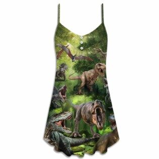 Dinosaur Cool In The Forest Style - V-neck Sleeveless Cami Dress - Owl Ohh - Owl Ohh