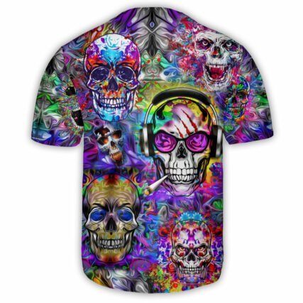 Hippie Skull Hippie Color Flowers - Baseball Jersey - Owl Ohh - Owl Ohh