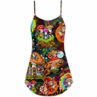Hippie Mushroom Trippy Colorful Lover - V-neck Sleeveless Cami Dress - Owl Ohh - Owl Ohh