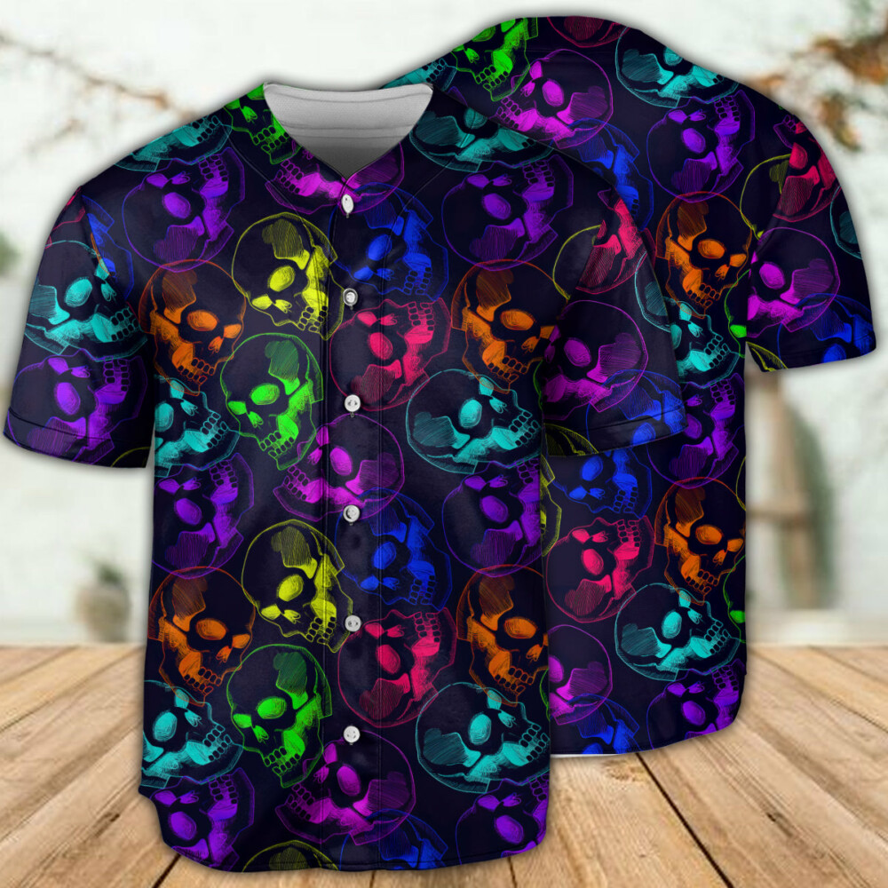 Skull Neon Cool - Baseball Jersey - Owl Ohh - Owl Ohh