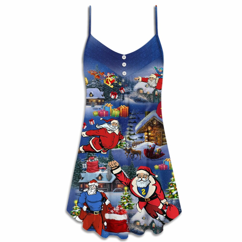 Christmas Flying Super Santa - V-neck Sleeveless Cami Dress - Owl Ohh - Owl Ohh