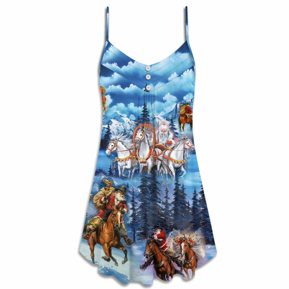 Horses And Santa Love Christmas - V-neck Sleeveless Cami Dress - Owl Ohh - Owl Ohh