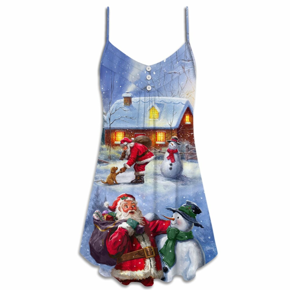 Christmas Santa Love Snowman In The Village Gift For Xmas - V-neck Sleeveless Cami Dress - Owl Ohh - Owl Ohh