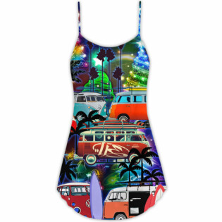 Christmas Van Bus Beach Style - V-neck Sleeveless Cami Dress - Owl Ohh - Owl Ohh