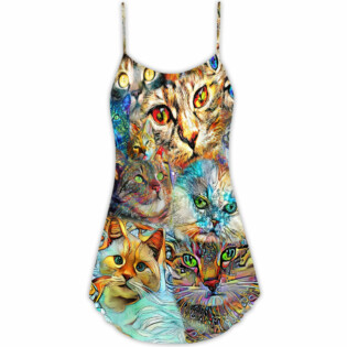 Cat Real Love Cats - V-neck Sleeveless Cami Dress - Owl Ohh - Owl Ohh