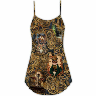 Cat Love Machine Vintage - V-neck Sleeveless Cami Dress - Owl Ohh - Owl Ohh