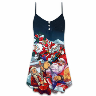 Christmas Santa With Electric Guitar - V-neck Sleeveless Cami Dress - Owl Ohh - Owl Ohh