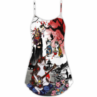 Cat Japanese Art Style - V-neck Sleeveless Cami Dress - Owl Ohh - Owl Ohh