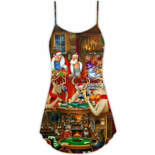 Gambling Poker Santa And Friends Merry Christmas Snow - V-neck Sleeveless Cami Dress - Owl Ohh - Owl Ohh