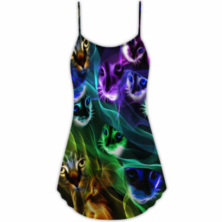 Cat Awesome Flash Neon Style - V-neck Sleeveless Cami Dress - Owl Ohh - Owl Ohh