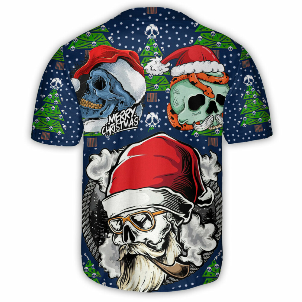 Skull With Santa Hat Merry Christmas - Baseball Jersey - Owl Ohh - Owl Ohh