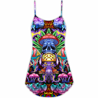 Hippie Mushroom And Skull Art - V-neck Sleeveless Cami Dress - Owl Ohh - Owl Ohh