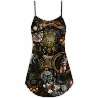 Cat Steampunk Art It's All About Magic - V-neck Sleeveless Cami Dress - Owl Ohh - Owl Ohh