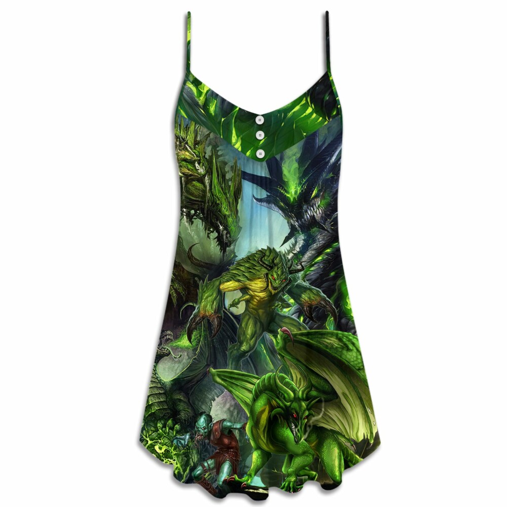 Dragon Green Skull Lover Art Style - V-neck Sleeveless Cami Dress - Owl Ohh - Owl Ohh