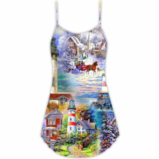 Lighthouse Christmas Santa Be A Lighthouse - V-neck Sleeveless Cami Dress - Owl Ohh - Owl Ohh