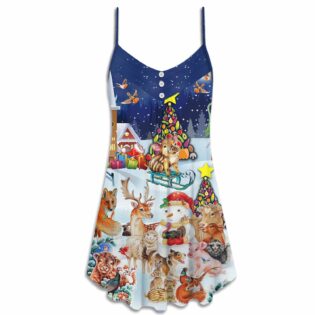 Christmas Happy Animals Funny Love Xmas - V-neck Sleeveless Cami Dress - Owl Ohh - Owl Ohh