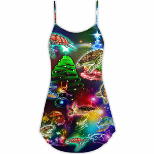 Turtle With Christmas Neon Tree Merry Christmas - V-neck Sleeveless Cami Dress - Owl Ohh - Owl Ohh