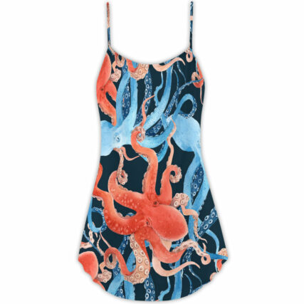 Octopus Colorful Ocean Life Basic - V-neck Sleeveless Cami Dress - Owl Ohh - Owl Ohh