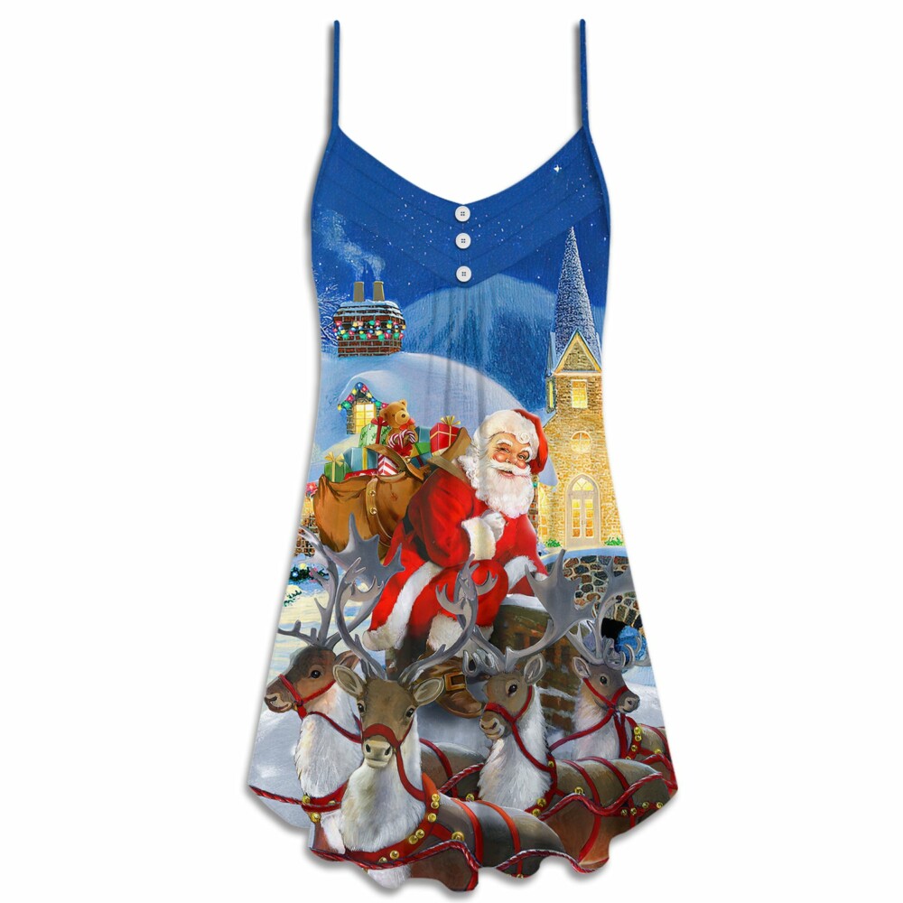 Christmas Santa Claus Reindeer Gift For Xmas Art Style - V-neck Sleeveless Cami Dress - Owl Ohh - Owl Ohh