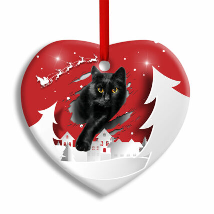 Christmas Black Cat Love Xmas Paper Cut Decor Tree Hanging - Heart Ornament - Owl Ohh - Owl Ohh