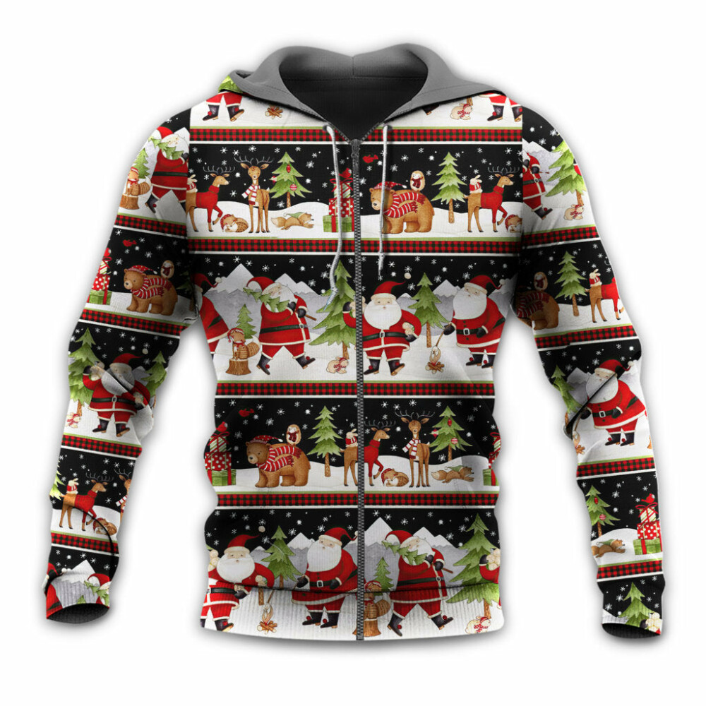Christmas Happy Night With Santa Reindeer And Bear - Hoodie - Owl Ohh - Owl Ohh