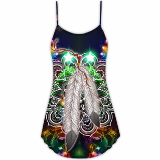 Christmas Feather Mandala Neon Art - V-neck Sleeveless Cami Dress - Owl Ohh - Owl Ohh
