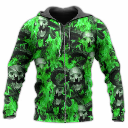 Skull Green Flame Burn - Hoodie - Owl Ohh - Owl Ohh
