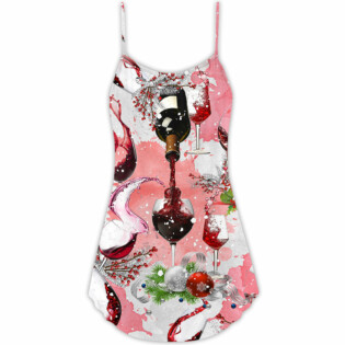 Christmas Wine Drinking A Glass Of Fine Wine - V-neck Sleeveless Cami Dress - Owl Ohh - Owl Ohh