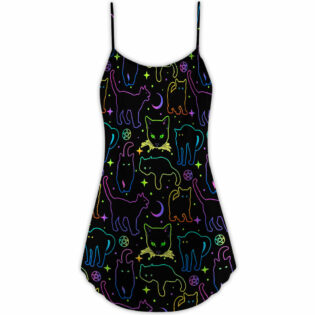Cat Neon Colorful Playing With Kitten Magical - V-neck Sleeveless Cami Dress - Owl Ohh - Owl Ohh