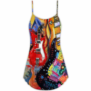 Guitar Galaxy Amazing Background Colorful - V-neck Sleeveless Cami Dress - Owl Ohh - Owl Ohh