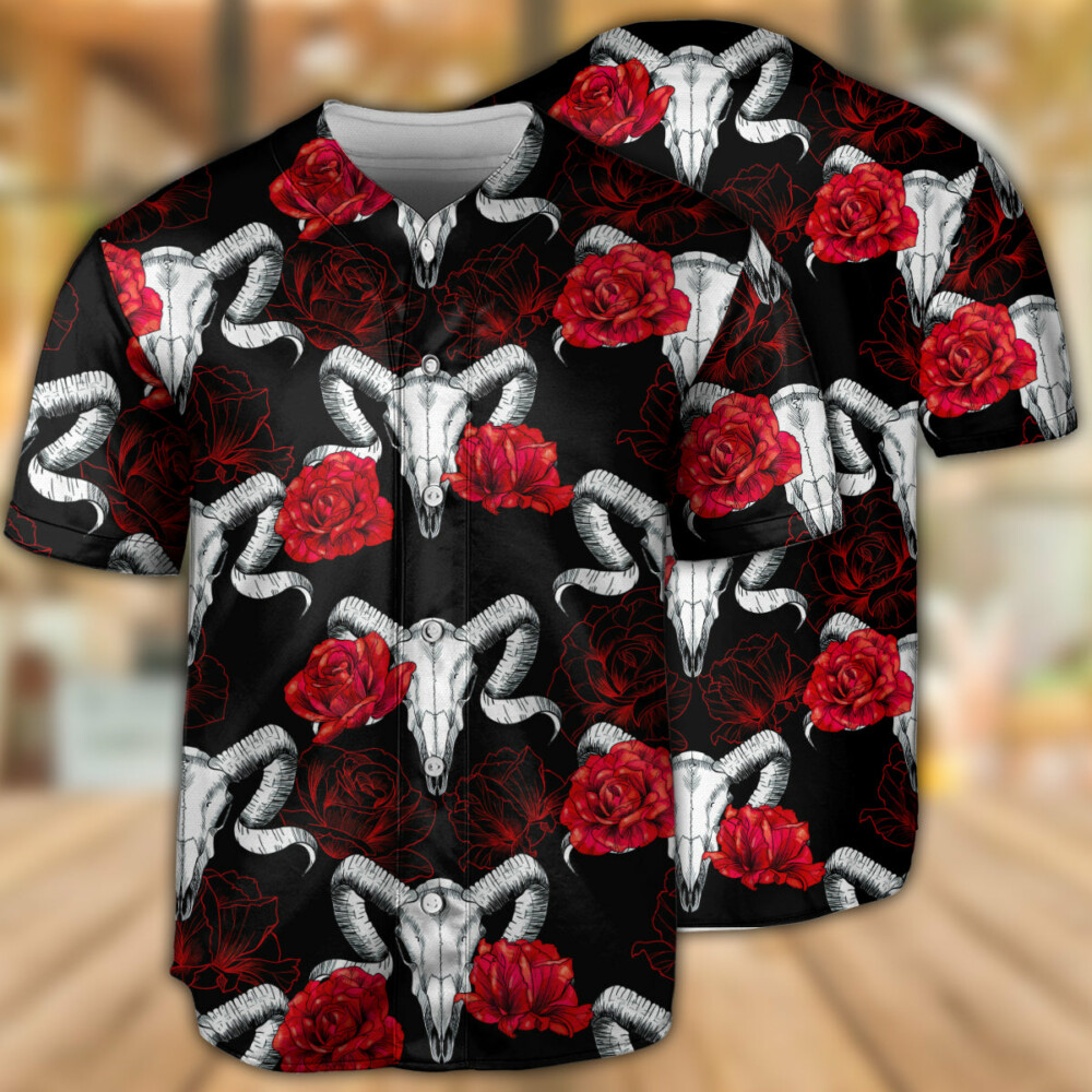Skull Ram Rose - Baseball Jersey - Owl Ohh - Owl Ohh