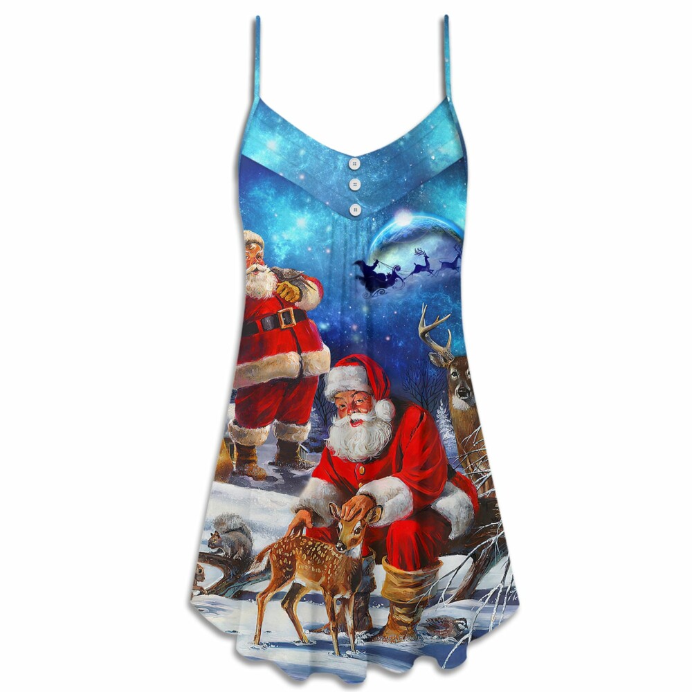 Christmas Santa Claus Xmas Is Coming Sky Night Art Style - V-neck Sleeveless Cami Dress - Owl Ohh - Owl Ohh