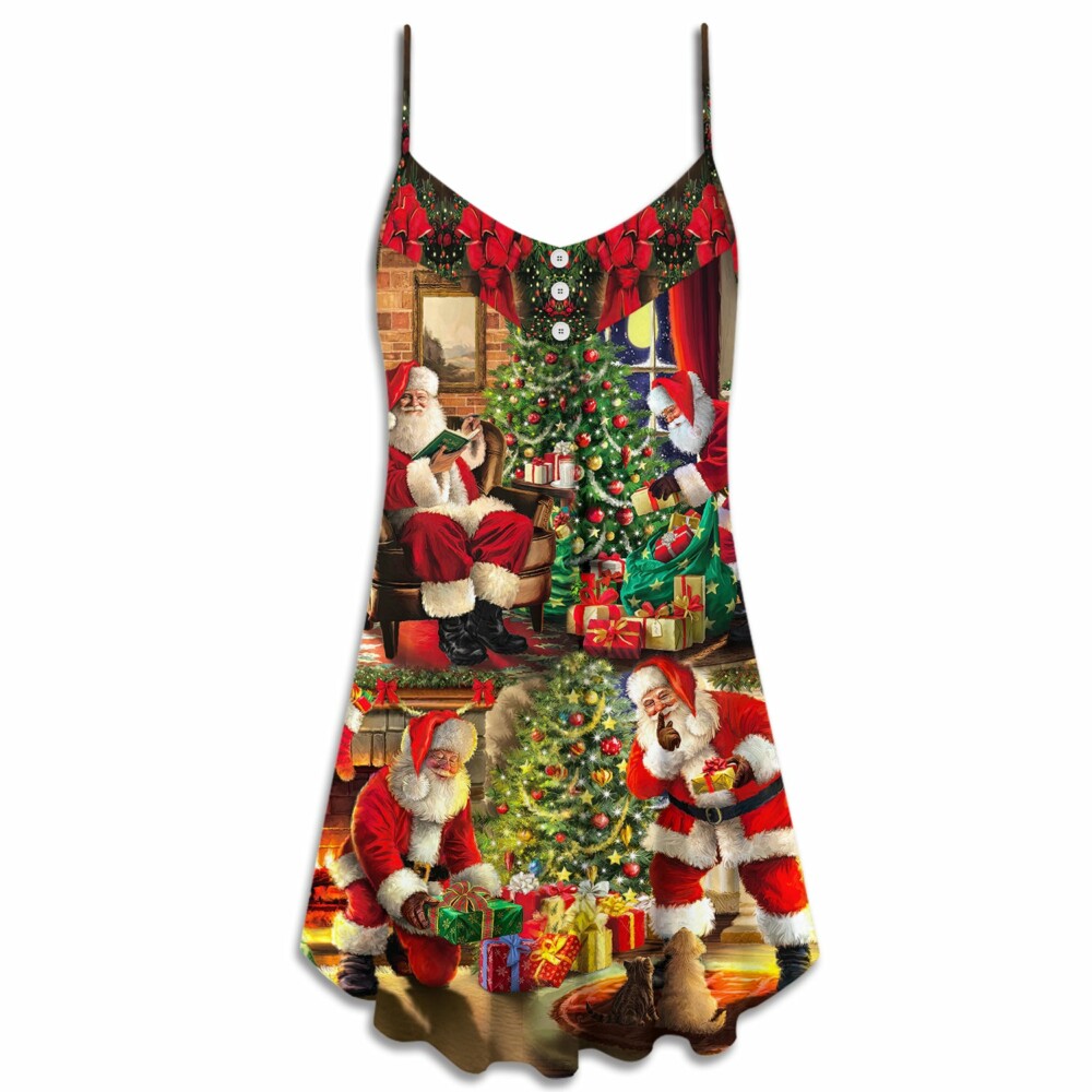 Christmas Santa Claus Story Gift For Xmas Painting Style - V-neck Sleeveless Cami Dress - Owl Ohh - Owl Ohh