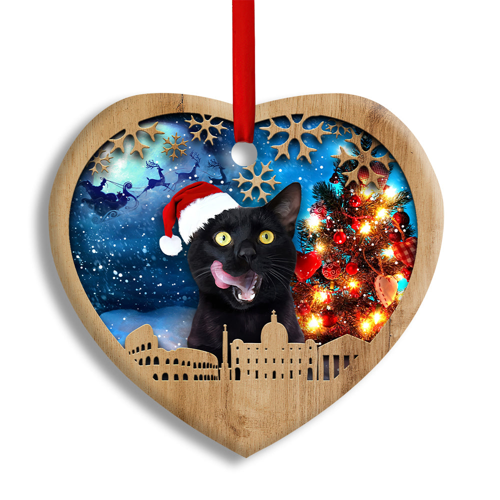 Christmas Black Cat Happy Xmas Light Santa Claus Decor Tree Hanging - Heart Ornament - Owl Ohh - Owl Ohh