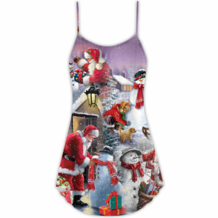 Christmas Santa Claus Build Snowman Gift For You - V-neck Sleeveless Cami Dress - Owl Ohh - Owl Ohh