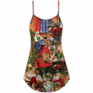 Christmas Santa Claus In Daily Life - V-neck Sleeveless Cami Dress - Owl Ohh - Owl Ohh