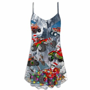 Christmas Santa Claus Driving Red Truck Light Art Style - V-neck Sleeveless Cami Dress - Owl Ohh - Owl Ohh