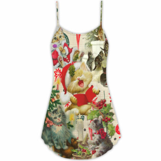 Christmas Cats Sing A Song - V-neck Sleeveless Cami Dress - Owl Ohh - Owl Ohh
