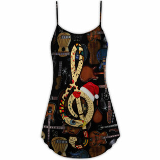 Christmas Guitar Happiness With Santa Hat - V-neck Sleeveless Cami Dress - Owl Ohh - Owl Ohh