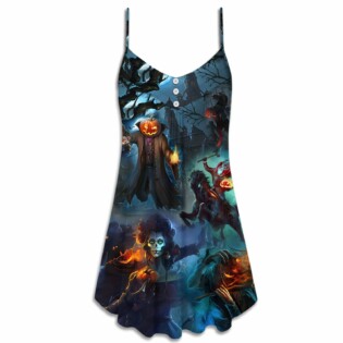 Halloween Skull Pumpkin Scary Sky Night - V-neck Sleeveless Cami Dress - Owl Ohh - Owl Ohh