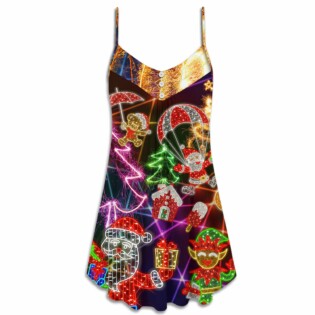 Christmas Funny Santa Claus Tree Elf Gingerbread Neon Light Style - V-neck Sleeveless Cami Dress - Owl Ohh - Owl Ohh