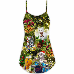 Christmas Cats Merry Christmas Angel - V-neck Sleeveless Cami Dress - Owl Ohh - Owl Ohh