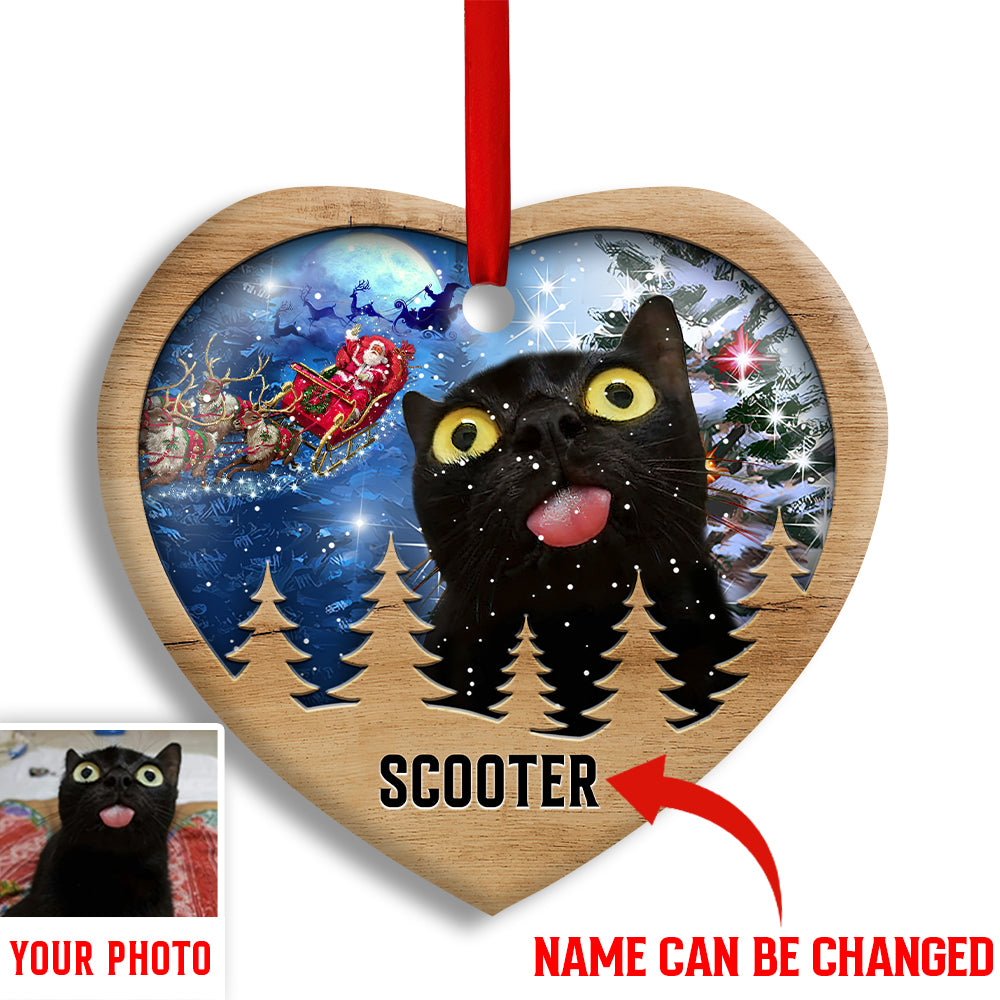Christmas Black Cat Funny Love Xmas Light Decor Tree Hanging Custom Photo Personalized - Heart Ornament - Owl Ohh - Owl Ohh