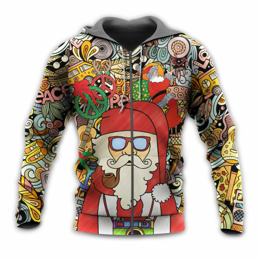 Christmas Hippie Santa Claus Love & Peace Cartoon Style - Hoodie - Owl Ohh - Owl Ohh