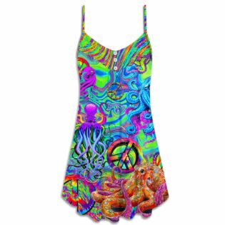 Hippie Funny Octopus Colorful Tie Dye - V-neck Sleeveless Cami Dress - Owl Ohh - Owl Ohh