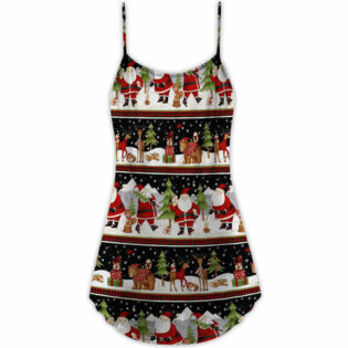 Christmas Happy Night With Santa Reindeer And Bear - V-neck Sleeveless Cami Dress - Owl Ohh - Owl Ohh
