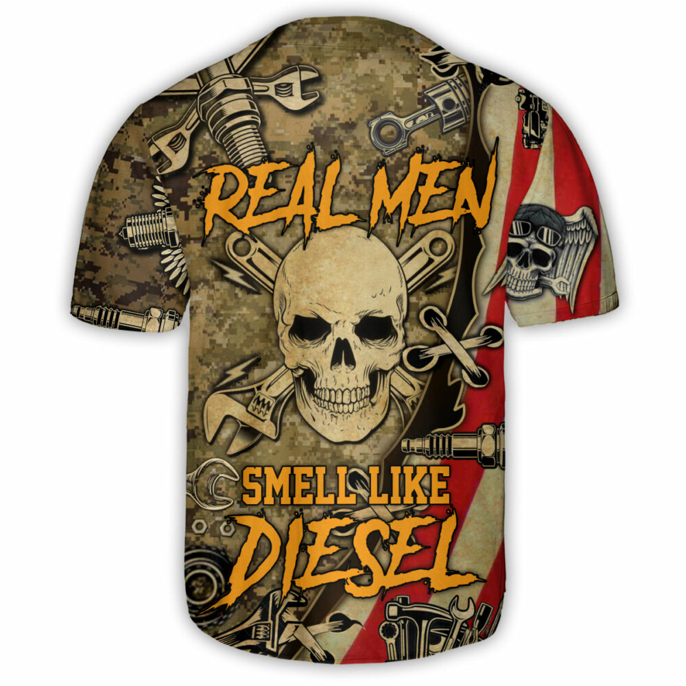 Skull Real Men Smell Like Diesel - Baseball Jersey - Owl Ohh - Owl Ohh