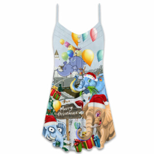 Elephant Funny Having Fun On Christmas Day - V-neck Sleeveless Cami Dress - Owl Ohh - Owl Ohh