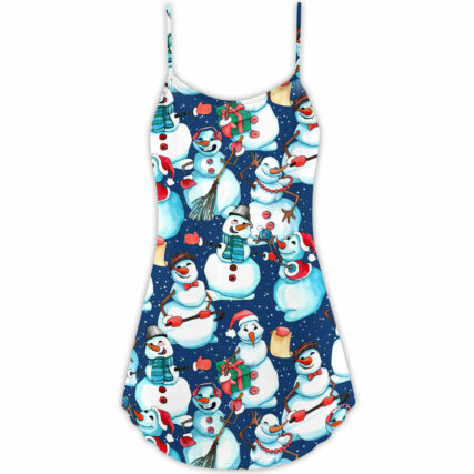 Christmas Happy Snowman Xmas - V-neck Sleeveless Cami Dress - Owl Ohh - Owl Ohh